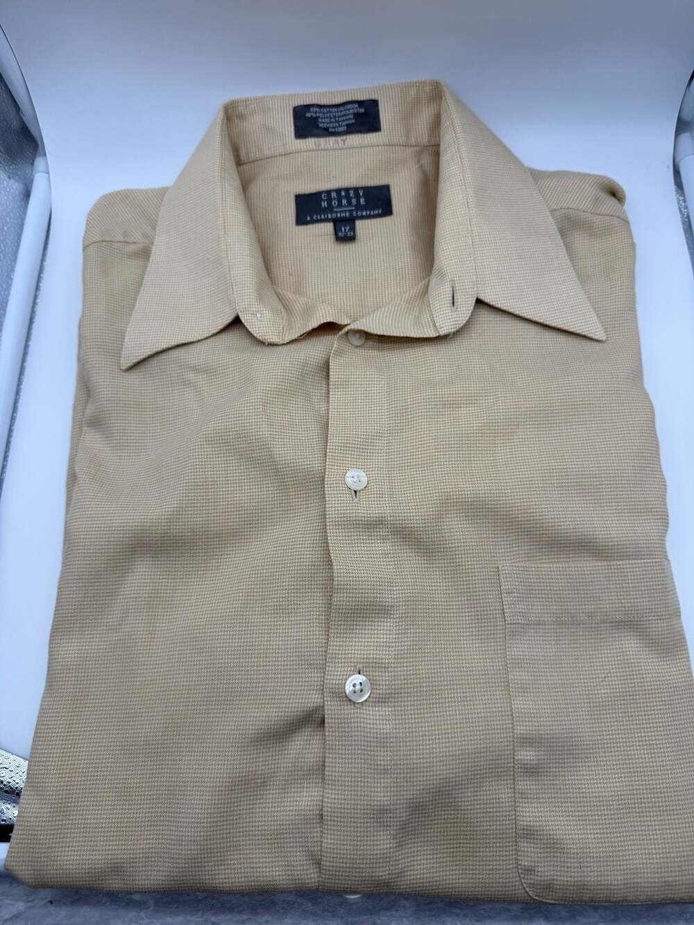 Crazy Horse A Claiborne Company Men's Tan Micro-Check Dress Shirt Size 17 32-33
